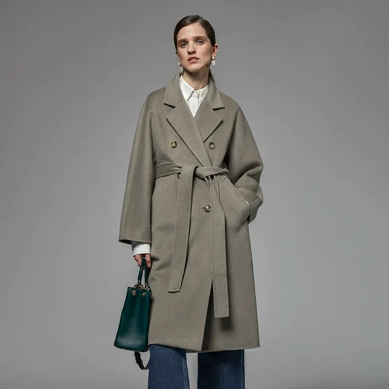 Carol Double-Breasted Wool Coat - Elephant Gray Long