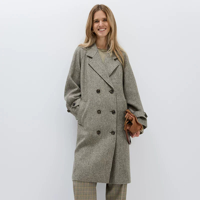 Rosalie Herringbone Double-Breasted Coat