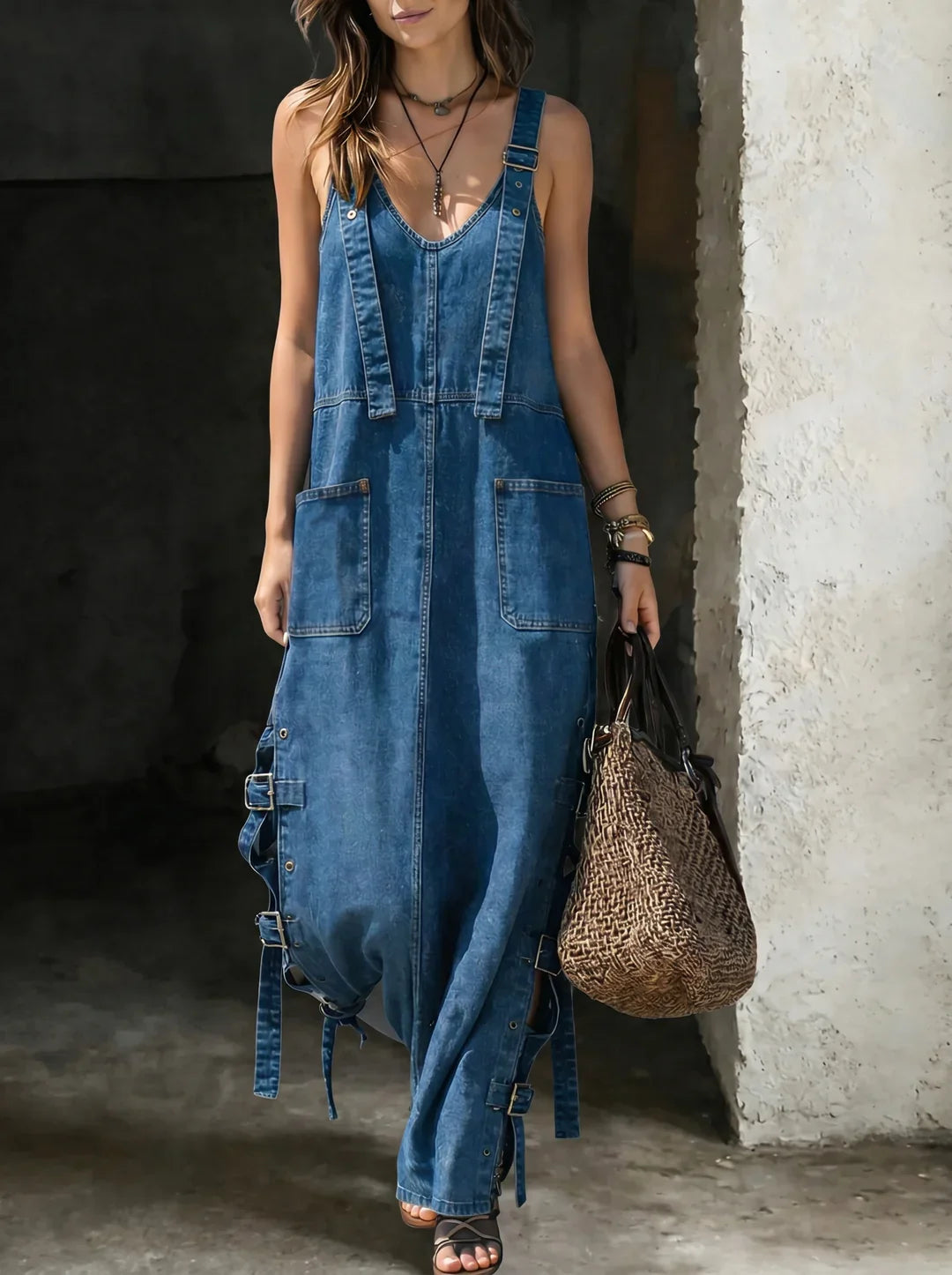 Corinna | Elastic Waist Peter Pan Collar Denim Jumpsuit