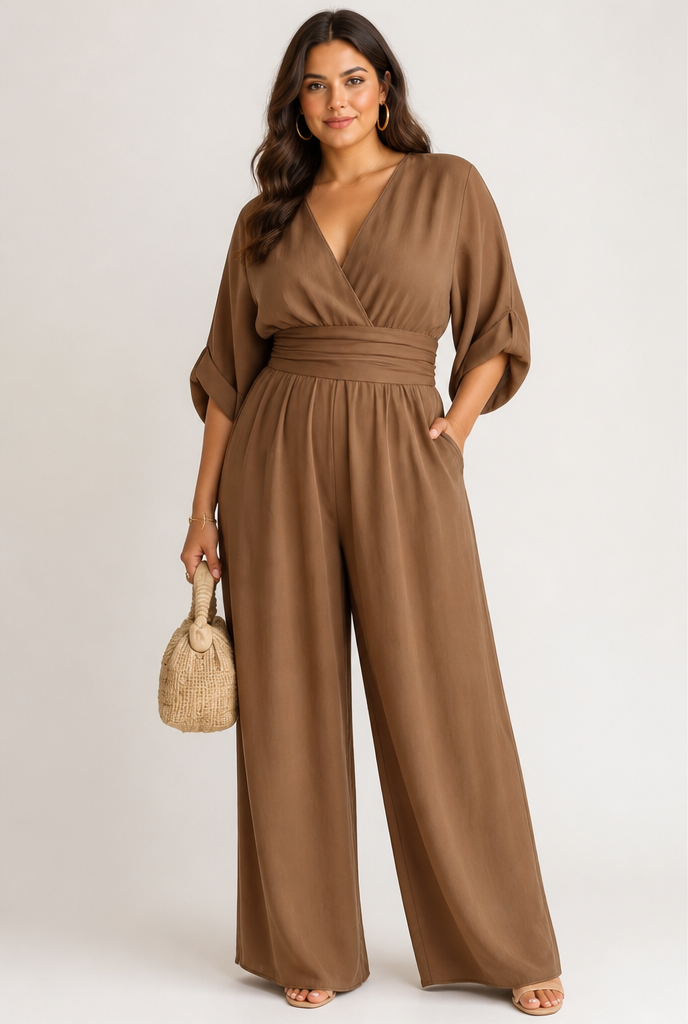 Daniela Jumpsuit - Brown Plus Size