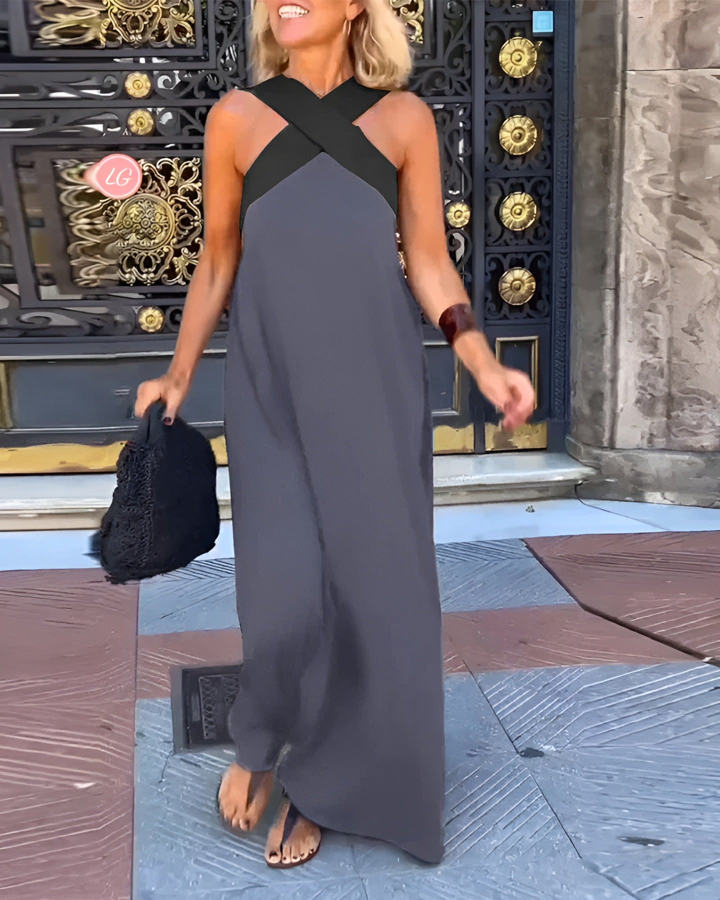 Delphine Crossover Short Summer Dress - Gray