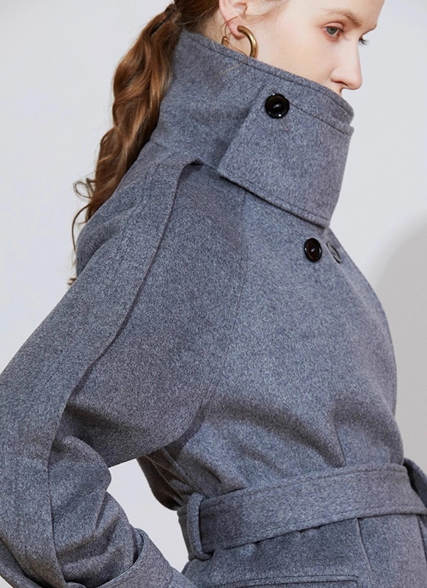 Margot | Belted Wool-Blend Coat | Mid-Length Double-Breasted Coat with Funnel Collar