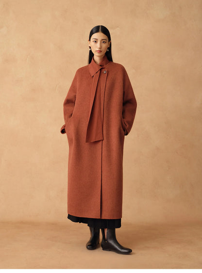 Colette | Detachable Scarf-Collar Wool Coat | Belted Long Coat in Double-Faced Merino & Camel Down
