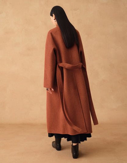 Colette | Detachable Scarf-Collar Wool Coat | Belted Long Coat in Double-Faced Merino & Camel Down