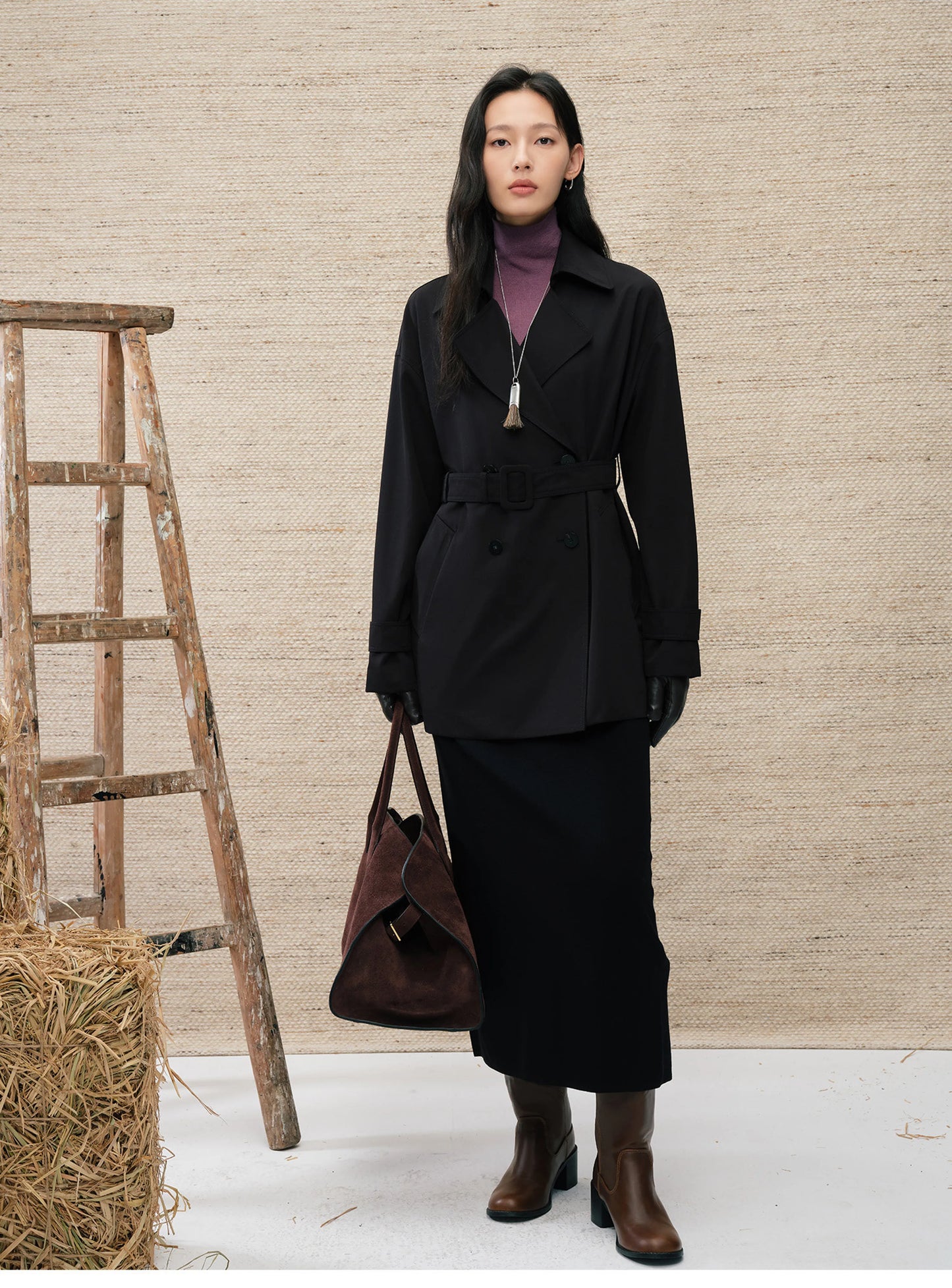 Brigitte Belted Short Trench Coat - Classic Black