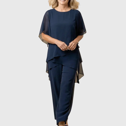 Lavinia | Draping Asymmetric Top & Palazzo Pants Set