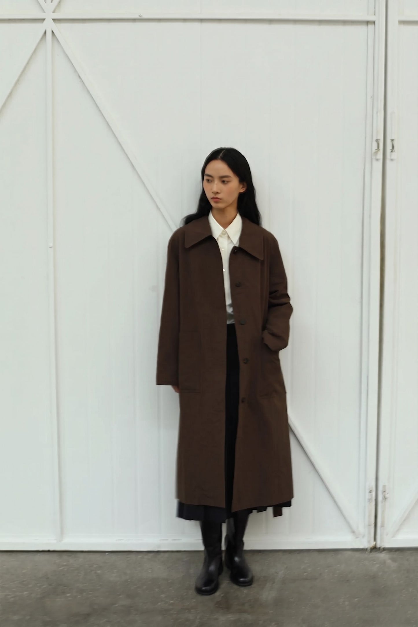 Laure Belted Long Coat - Brown
