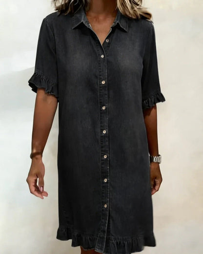 Delphine | Casual Denim Ruffle-Sleeve Button Dress