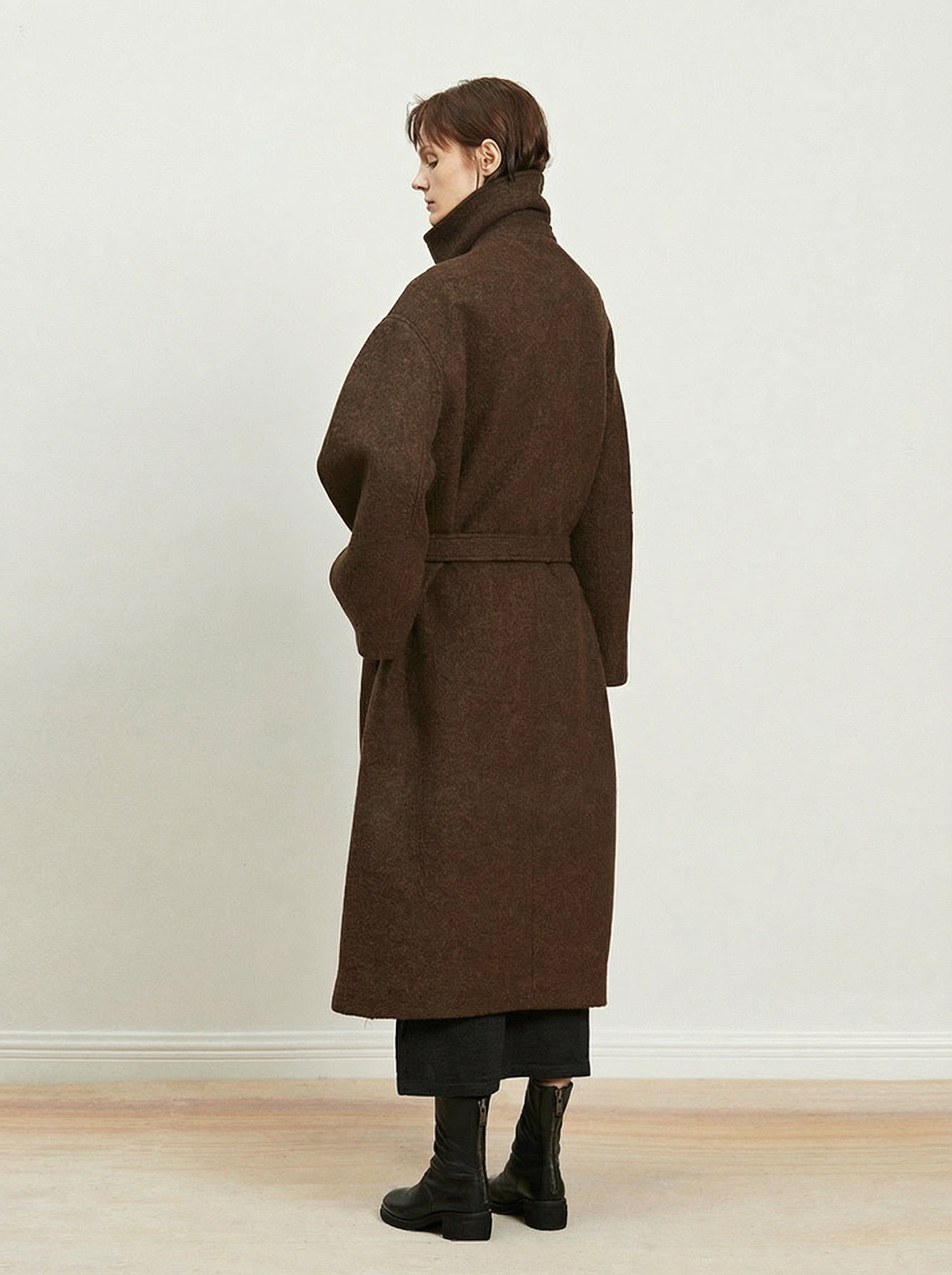 Delphine Belted High-Neck Coat - Licorice Brown