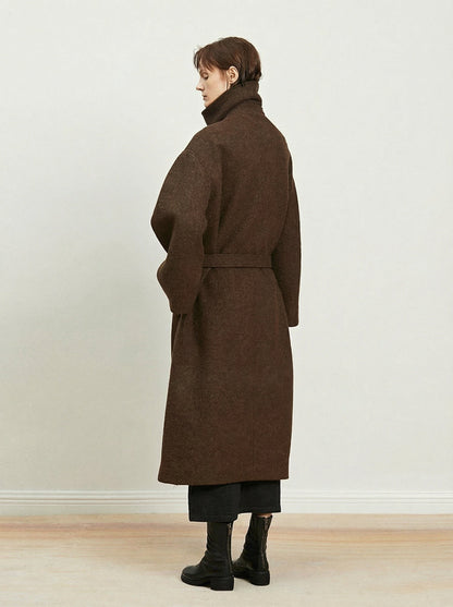 Delphine Belted High-Neck Coat - Licorice Brown