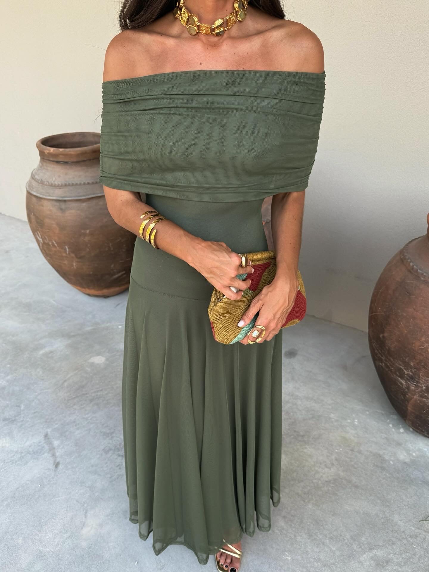 Toledo Asymmetric One-Shoulder Flowy Midi Dress
