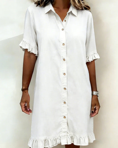Delphine | Casual Denim Ruffle-Sleeve Button Dress