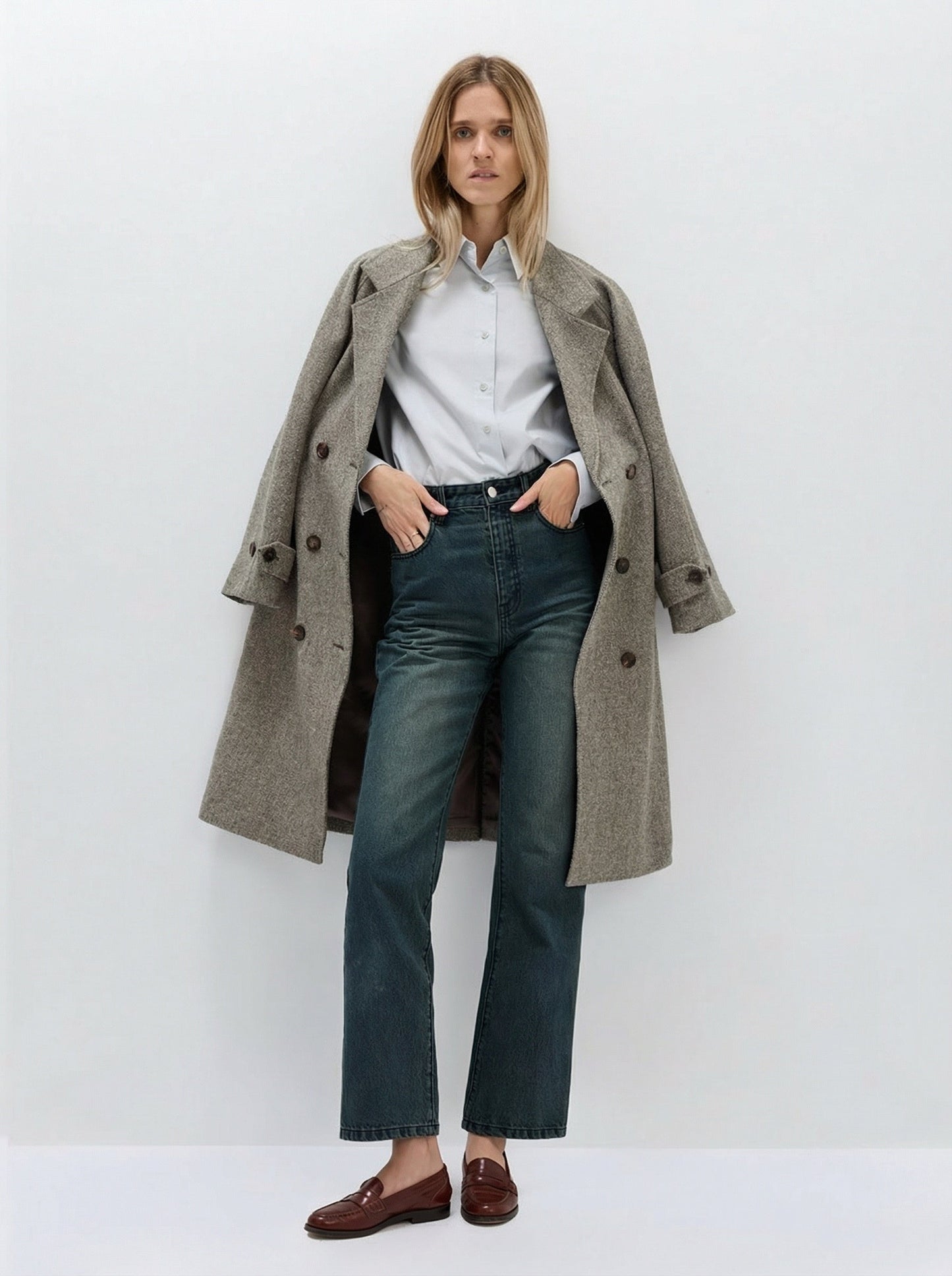 Rosalie Herringbone Double-Breasted Coat