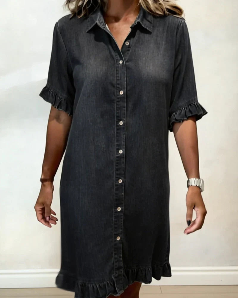 Delphine | Casual Denim Ruffle-Sleeve Button Dress