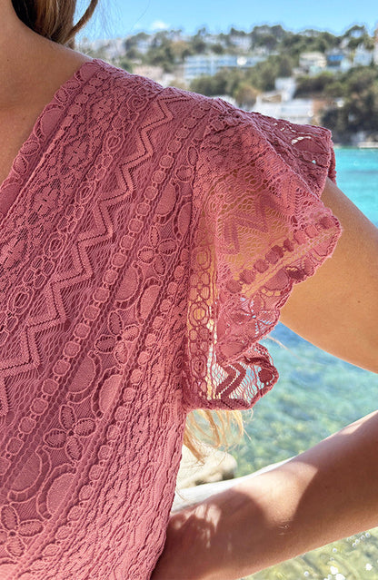Bohemian Lace Dusty Rose Midi Dress - Side View