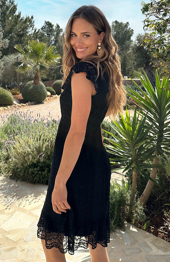 Bohemian Lace Black Midi Dress - Back View