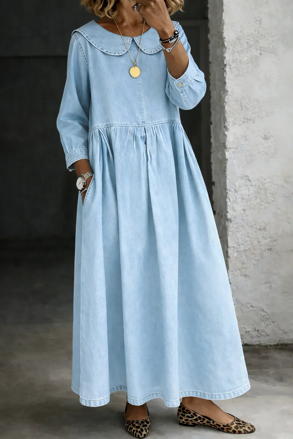 Thea | Peter Pan Collar Relaxed Denim Dress