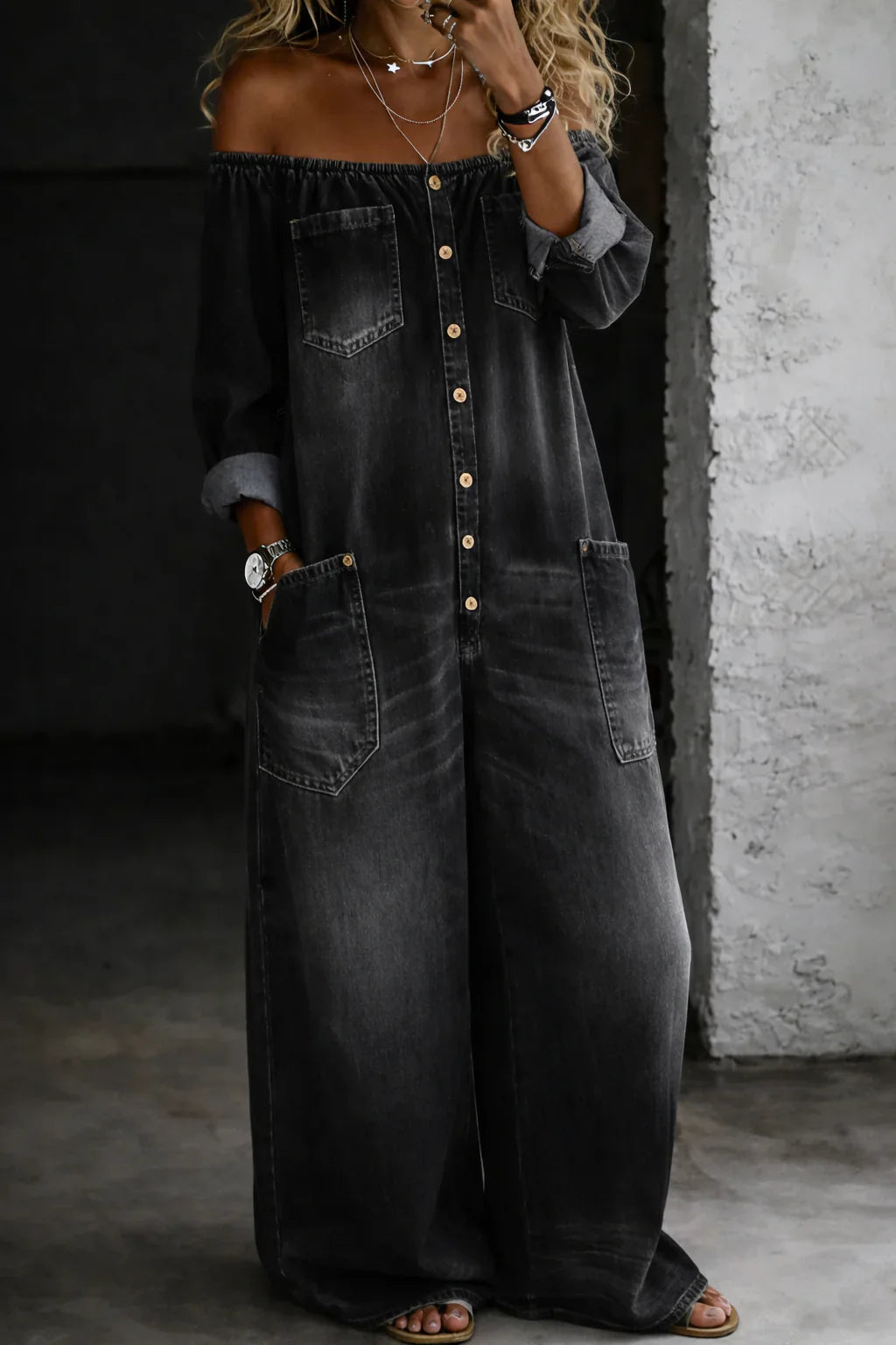 Elspeth | Long Sleeve Round Neck Denim Dress