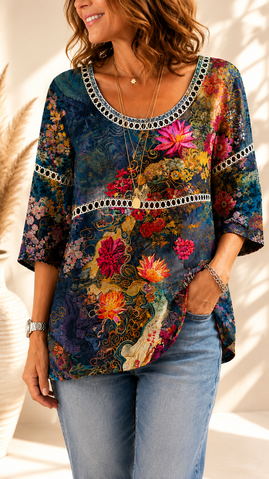 Cordelia | Vintage Floral Denim Long Sleeve Blouse