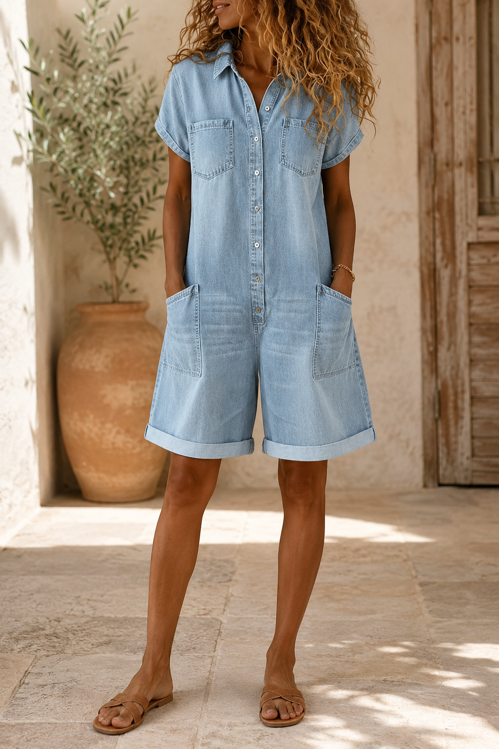 Ottoline | Vintage Cotton Denim-Look Wide-Leg Overall