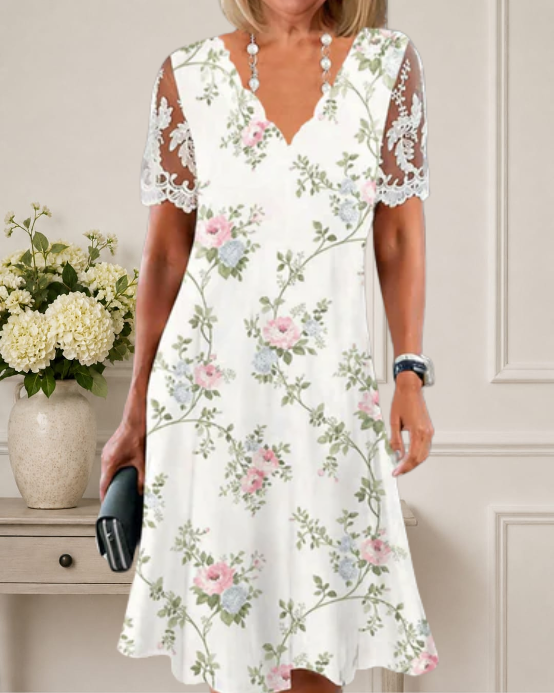 Amelia | Floral Lace Sleeve Dress