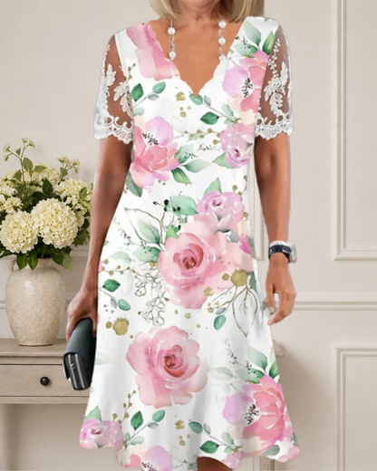 Amelia | Floral Lace Sleeve Dress