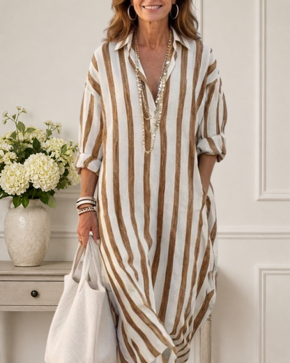 Amara | Long Sleeve Striped Midi Shirt Dress