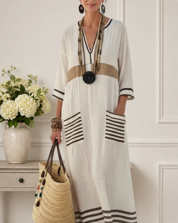 Elina | V Neck Half Sleeve Pocket Maxi Dress