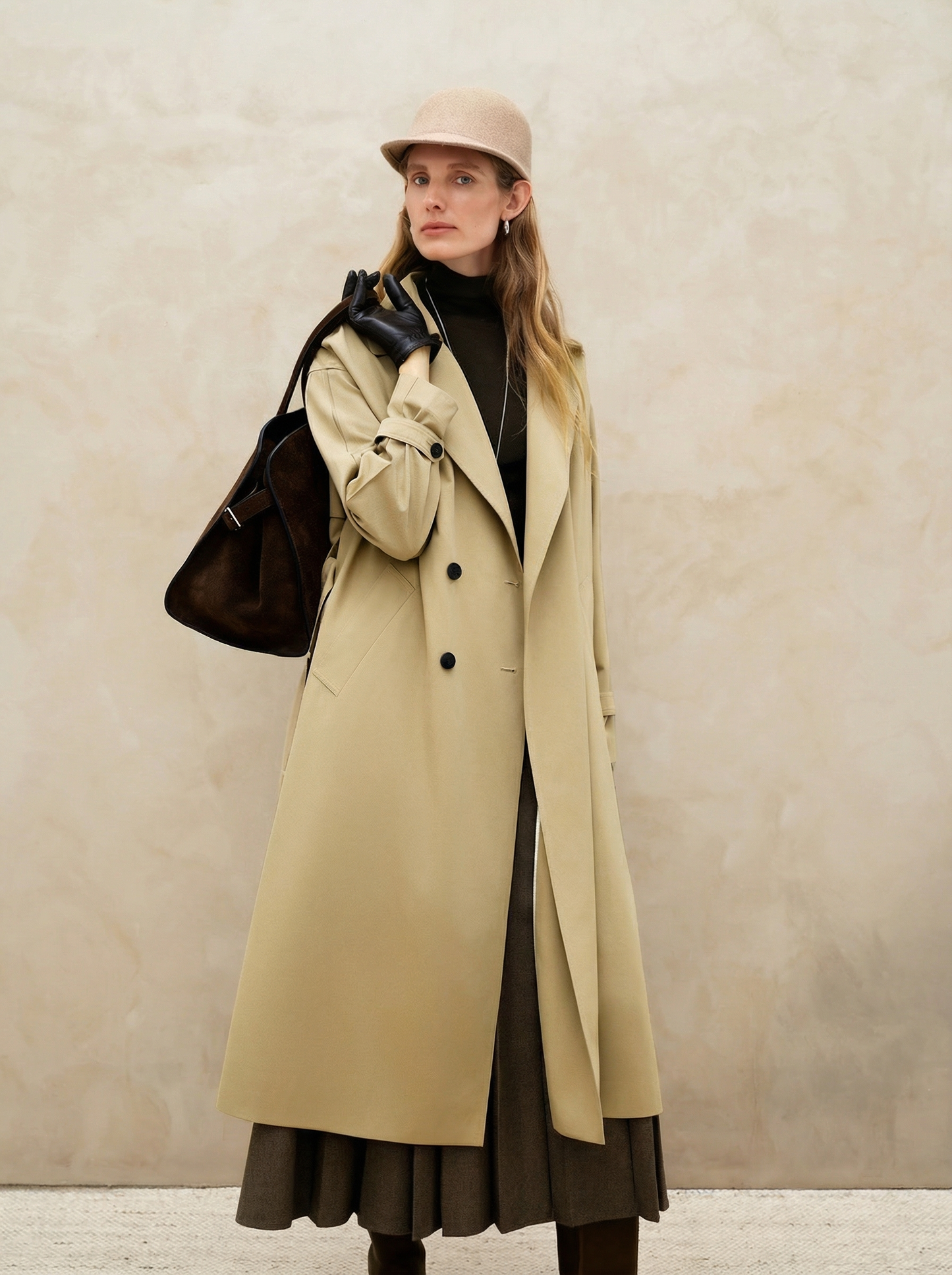Brigitte Belted Short Trench Coat - Khaki Green Long