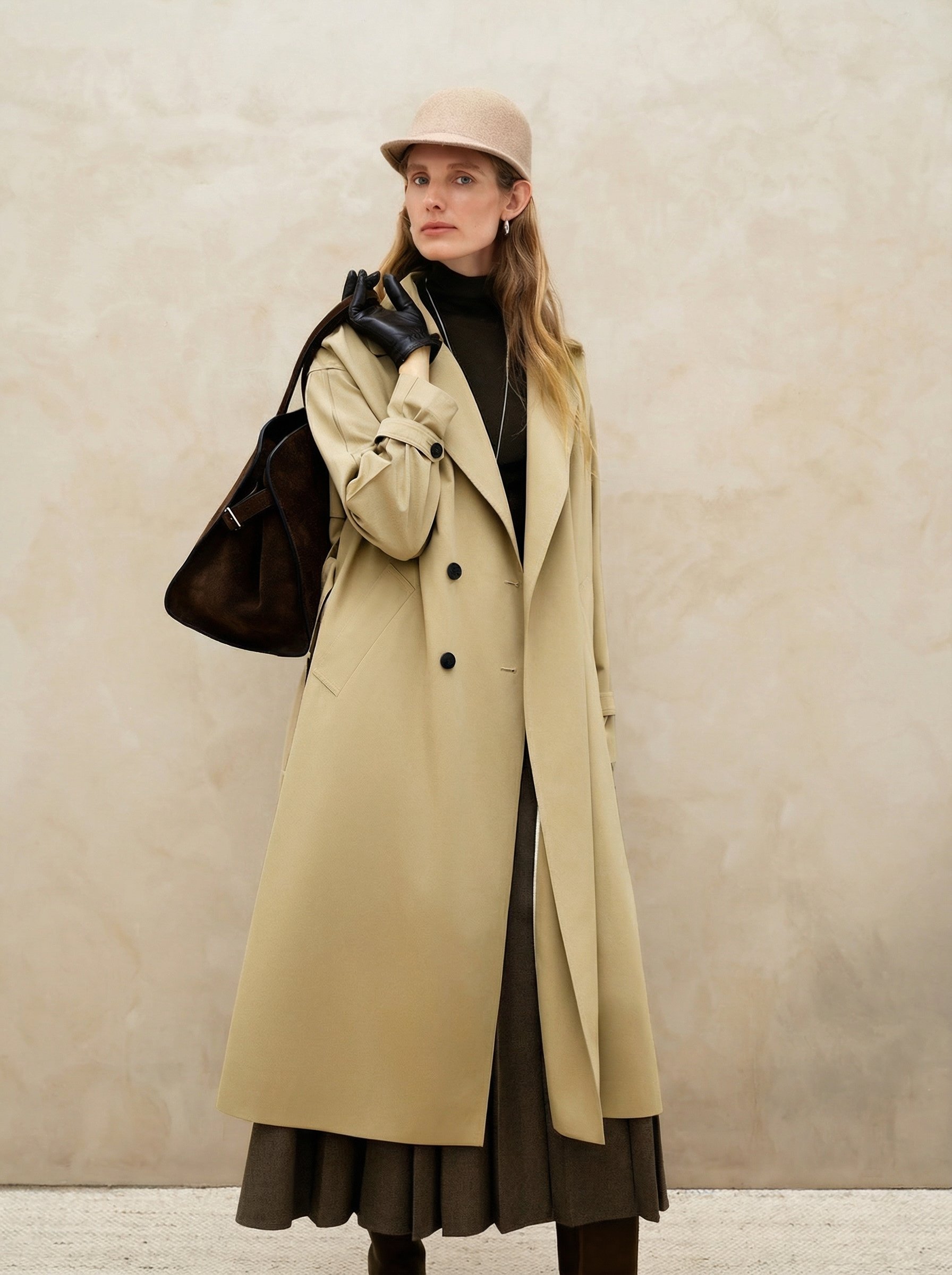 Brigitte Belted Short Trench Coat - Khaki Green Long