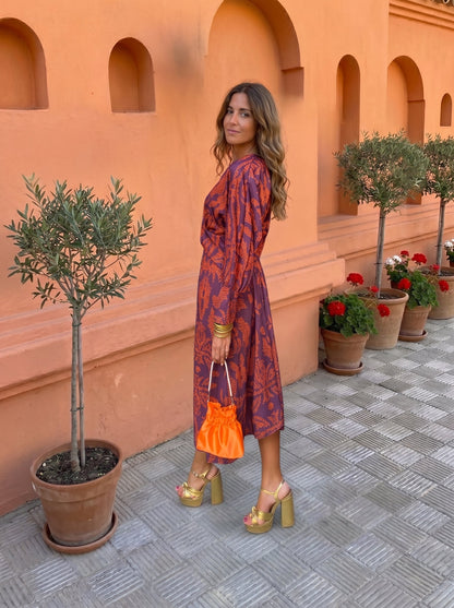 Silvia Artistic Print V-Neck Long Sleeve Midi Dress