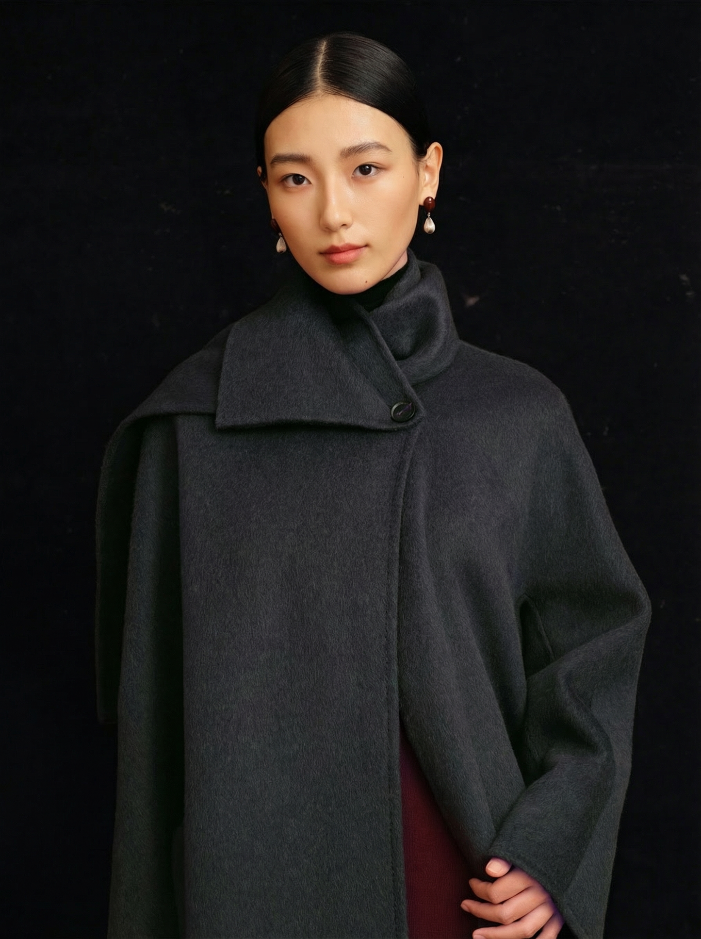 Colette | Detachable Scarf-Collar Wool Coat | Belted Long Coat in Double-Faced Merino & Camel Down