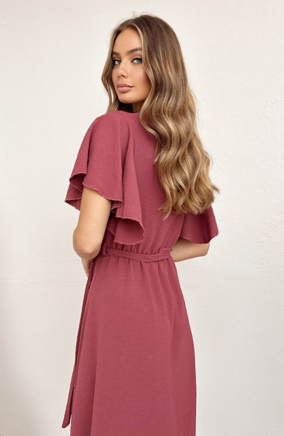 Florence Dusty Rose V-Neck Midi Dress - Detail