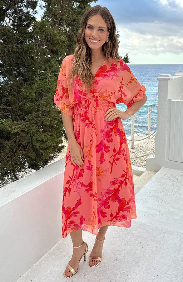 Peach Blossom Deep V-Neck Floral Maxi Dress - Style 6