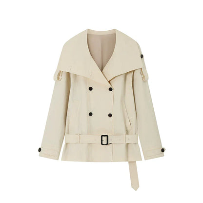 Noelle High-Collar Trench Jacket - Cream