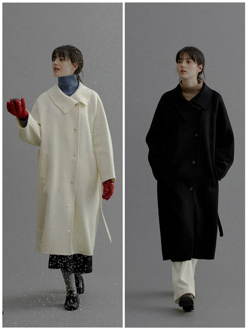 Eloise | Oversized Belted Wool Coat | Long Shawl-Collar Coat with Dropped Shoulders