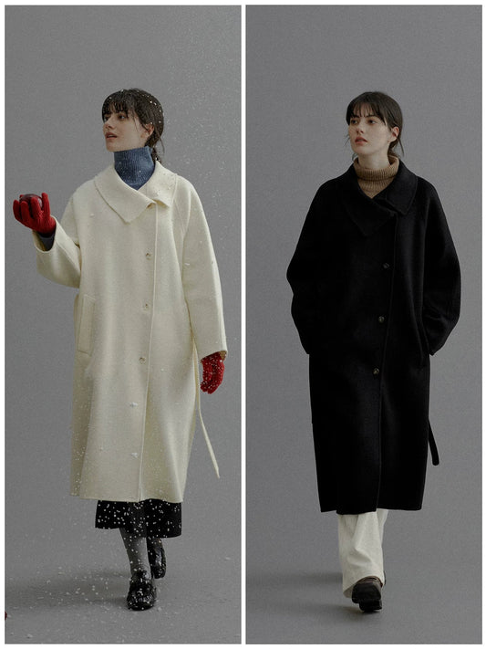 Eloise | Oversized Belted Wool Coat | Long Shawl-Collar Coat with Dropped Shoulders