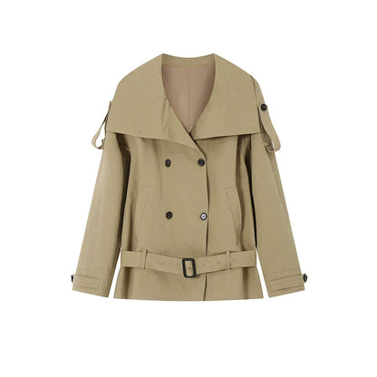Noelle High-Collar Trench Jacket - Khaki