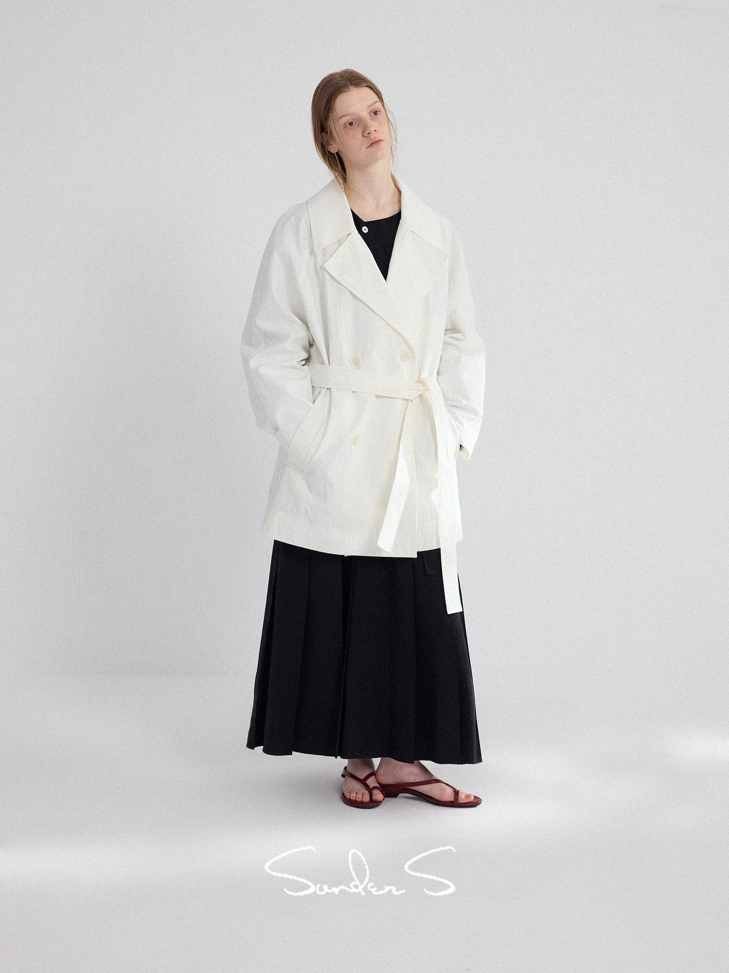 Renee Textured Trench Coat - White