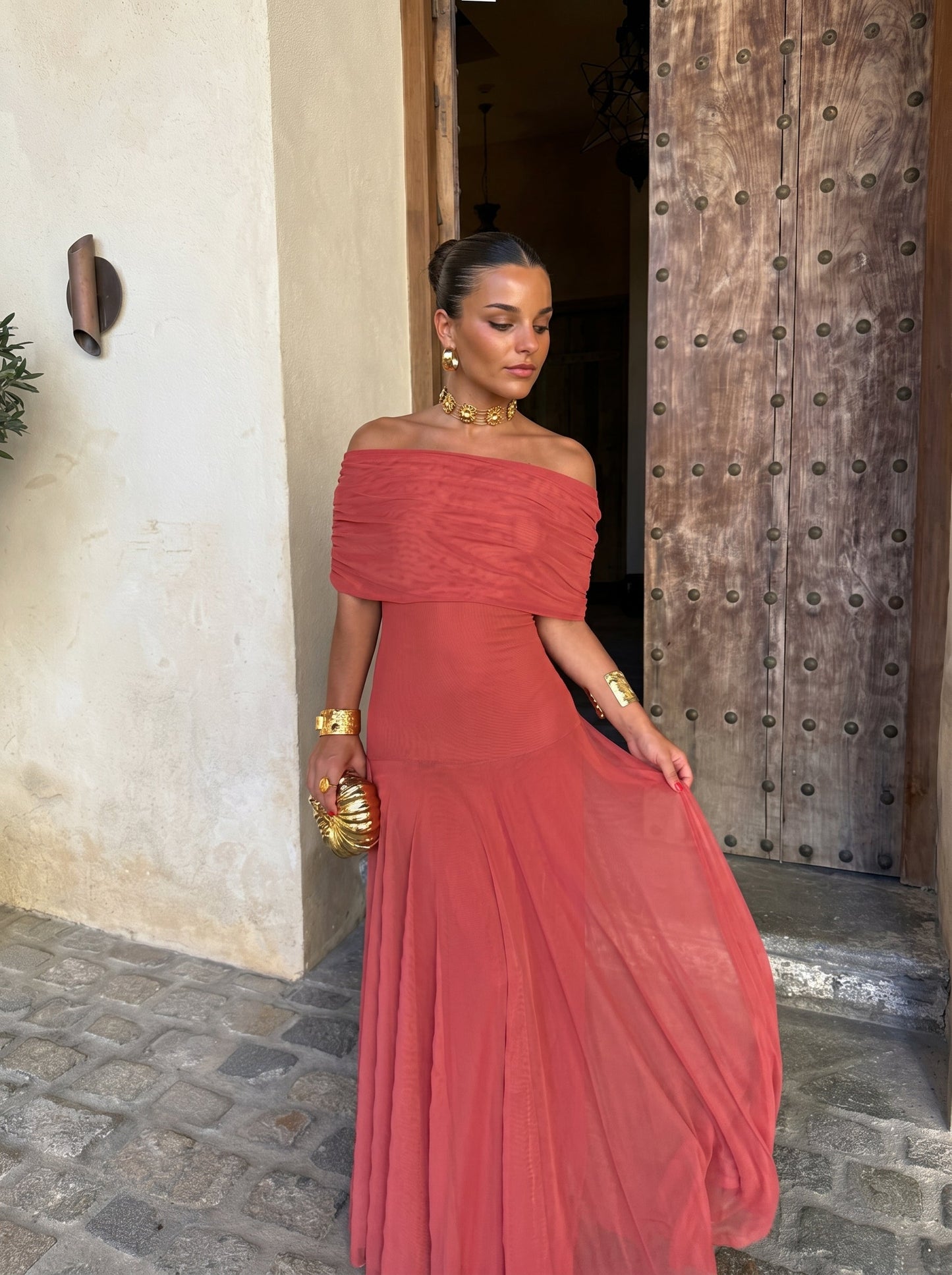 Toledo Asymmetric One-Shoulder Flowy Midi Dress