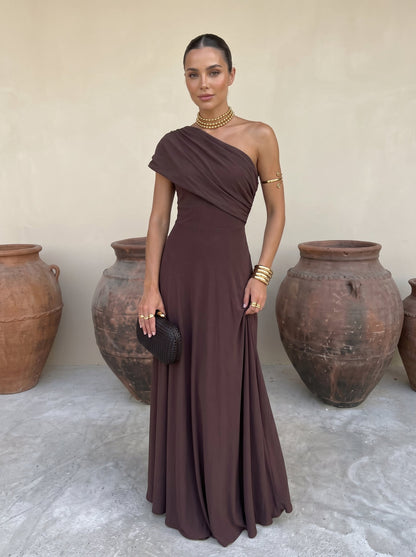 Toledo Asymmetric One-Shoulder Flowy Midi Dress