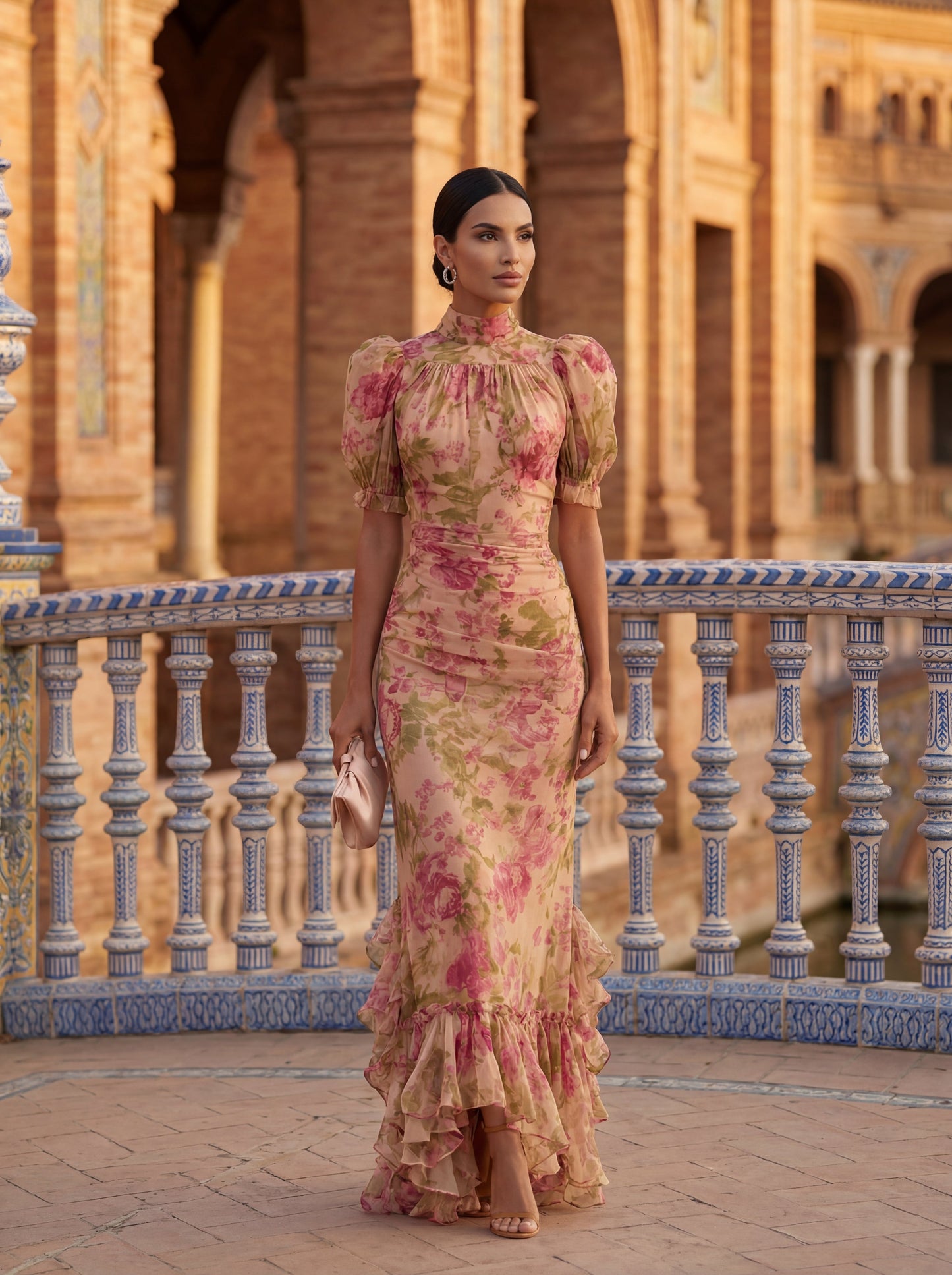 Rosario Elegant Layered Wrap Midi Dress