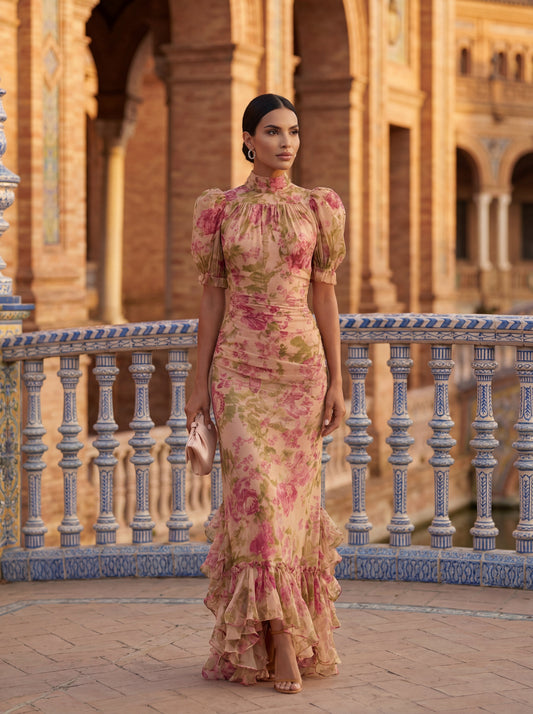 Rosario Elegant Layered Wrap Midi Dress