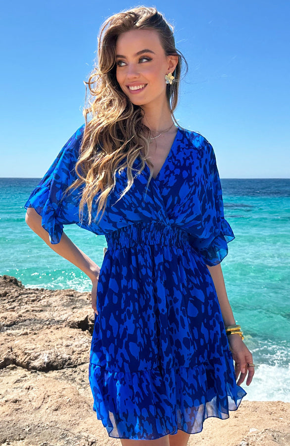 Marrit Cobalt Leopard Print Short Sleeve Midi Dress - Style 5