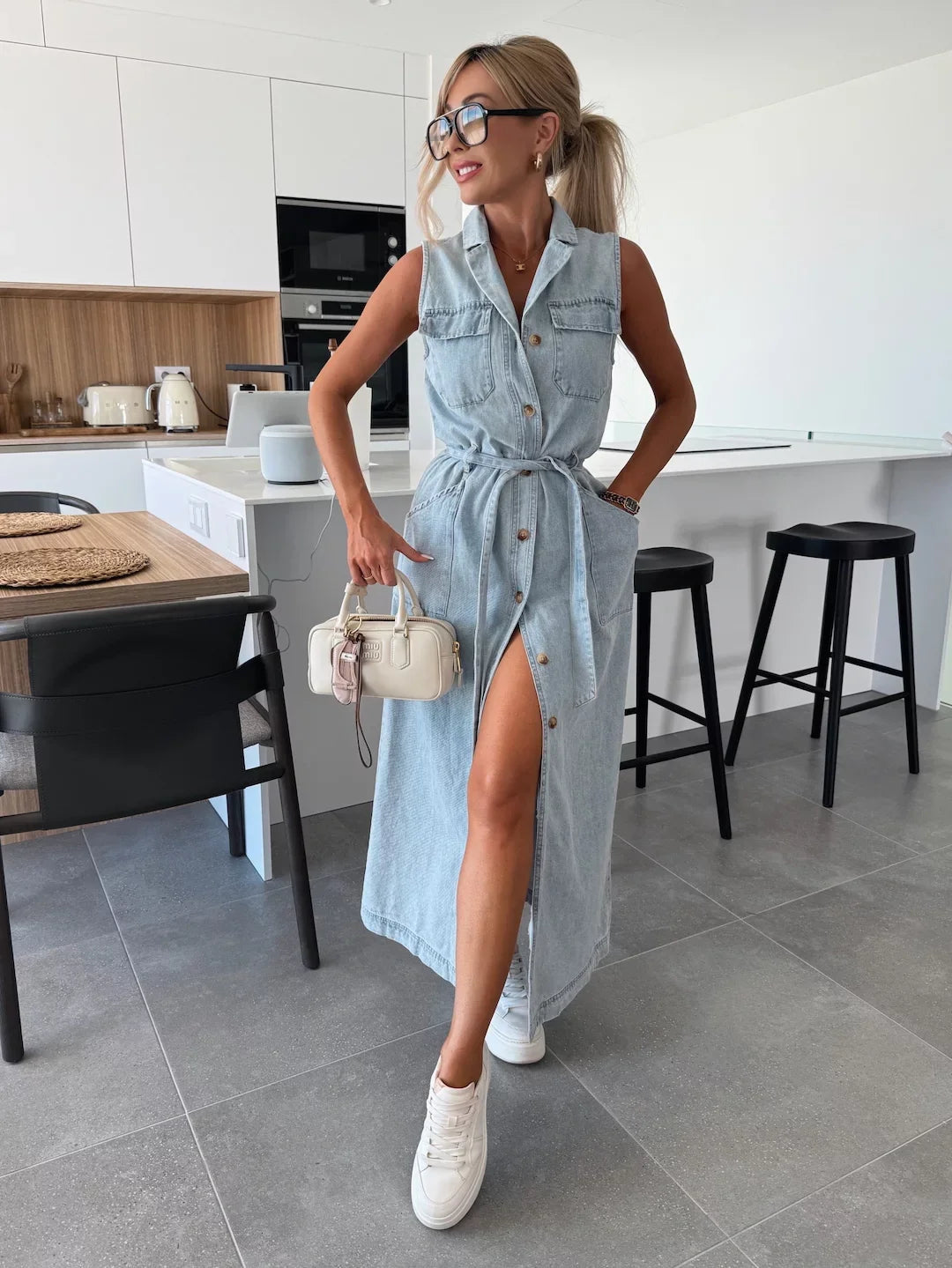 Isabelle Maxi Denim Dress - Light Blue