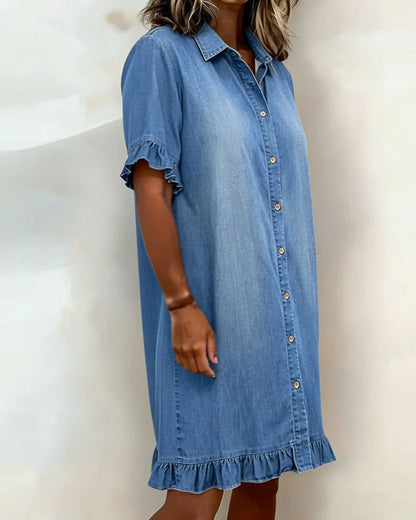 Delphine | Casual Denim Ruffle-Sleeve Button Dress