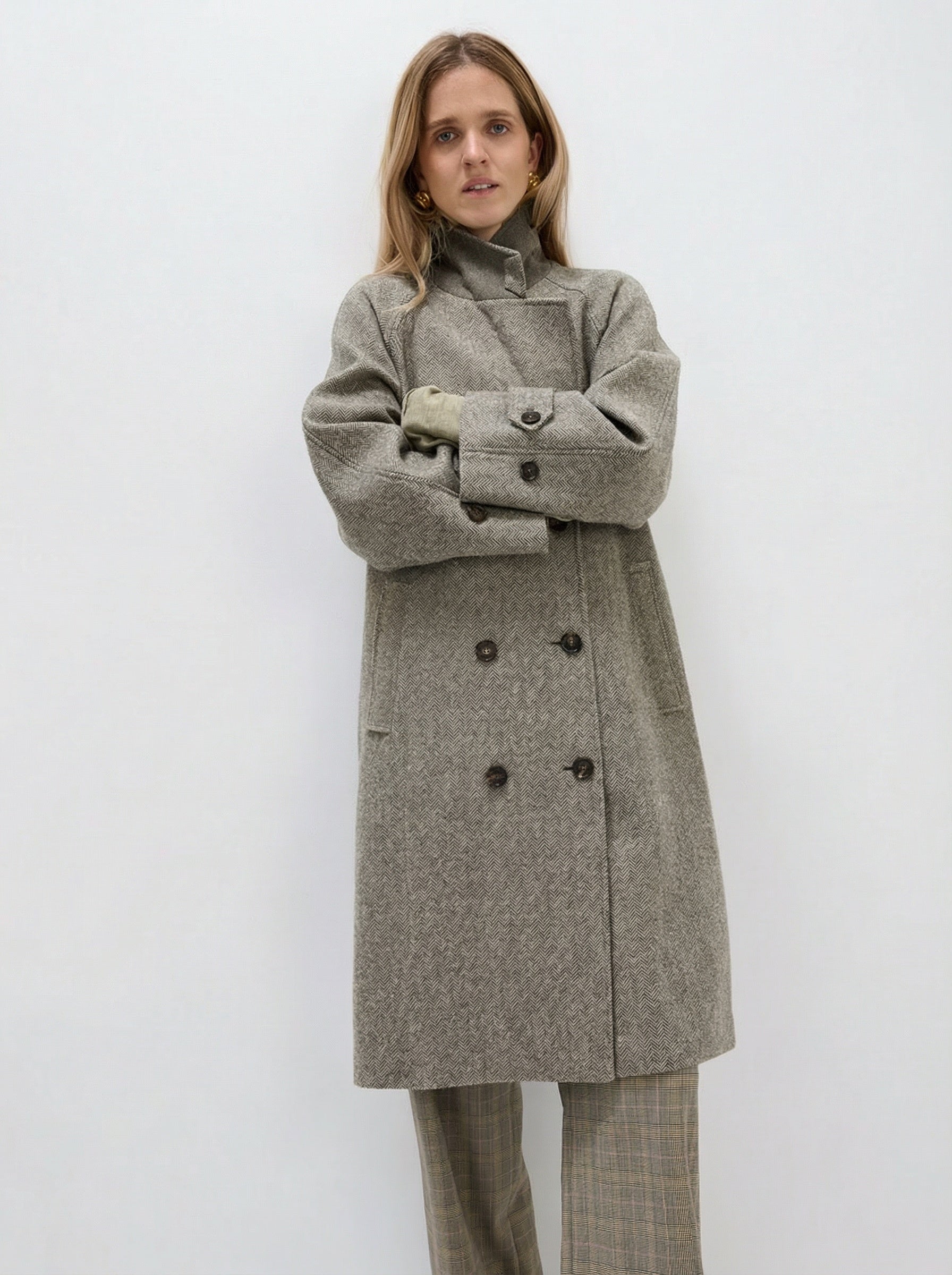 Rosalie Herringbone Double-Breasted Coat