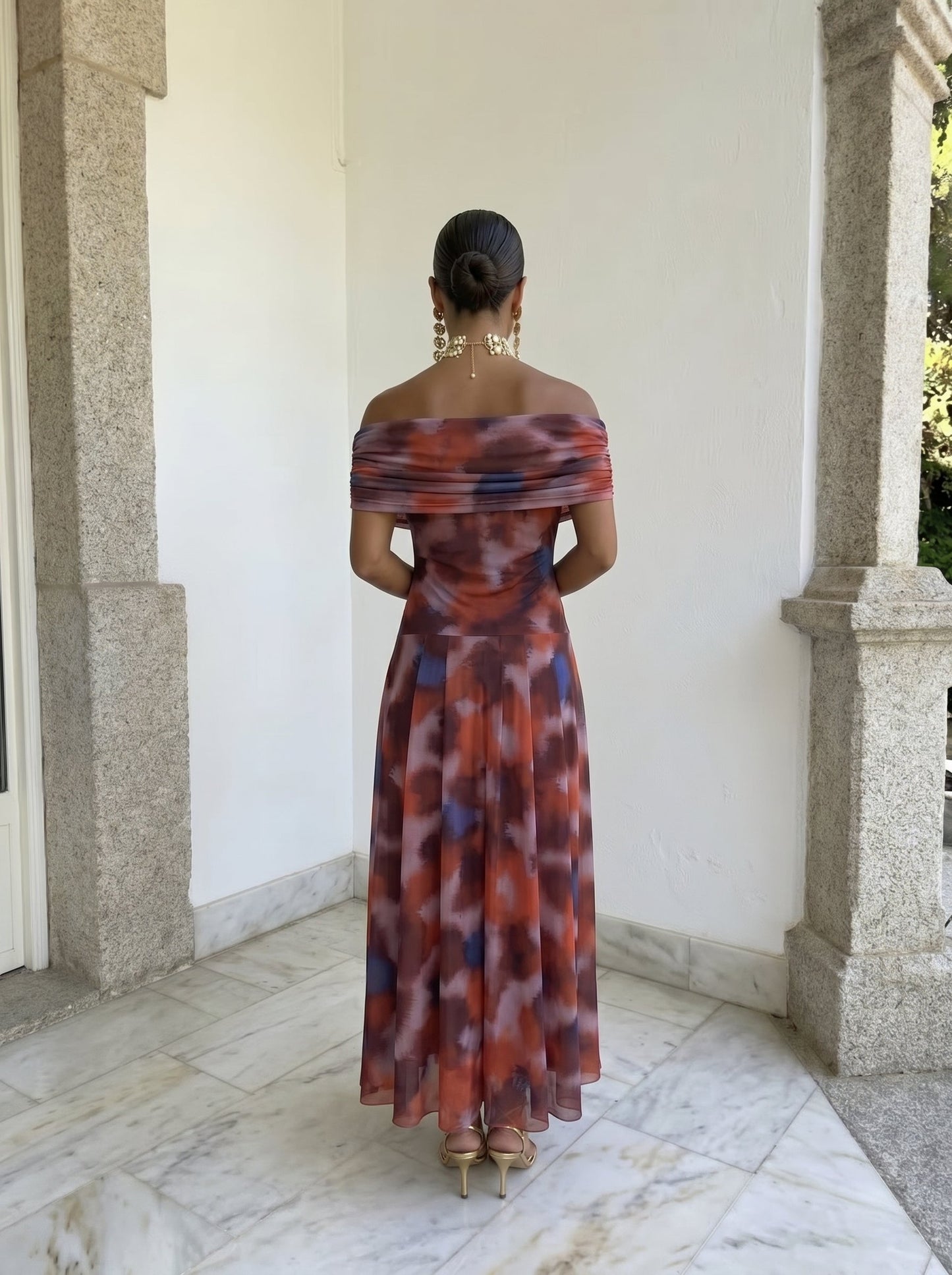 Toledo Printed One-Shoulder Flowy Midi Dress