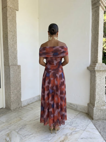Toledo Red One-Shoulder Flowy Midi Dress