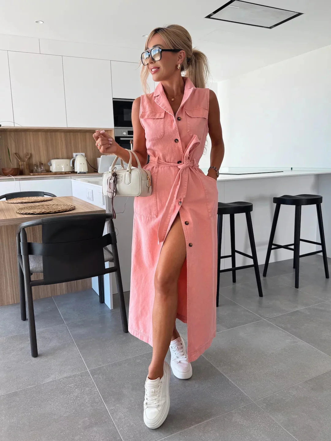 Isabelle Maxi Denim Dress - Pink